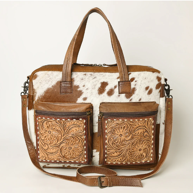 American Darling Hair-On Tote Bag w/Hand Tooled Front Pockets