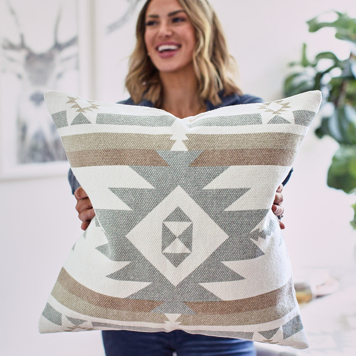 Neutral Aztec Printed 20" Pillow - Polyester Insert