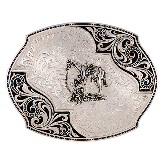 Montana Silversmiths Western Lace Whisper Flourish Cowboy and Horse Buckle