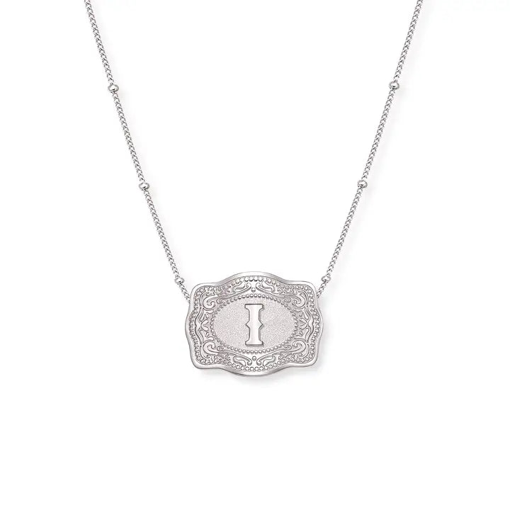 SpurWest Mini Belt Initial Buckle Necklace- Silver