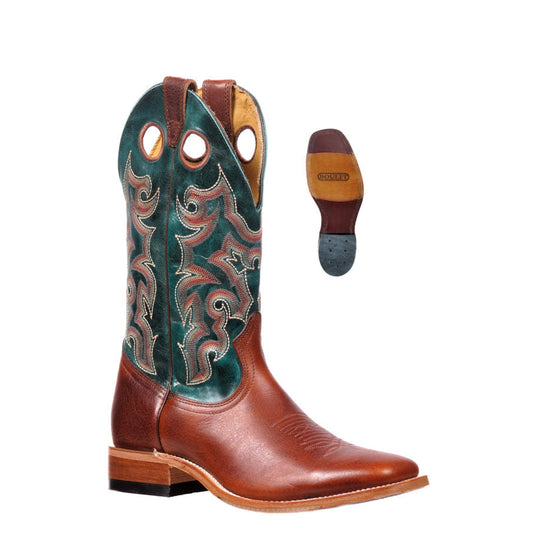 Boulet Men's Wide Square Toe Western Boots - Freeport Burnt Maple/Faraon Turqueza