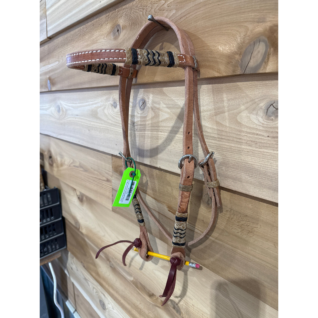 Irvine Browband Headstall Rawhide w/ Black accents & Button Ends