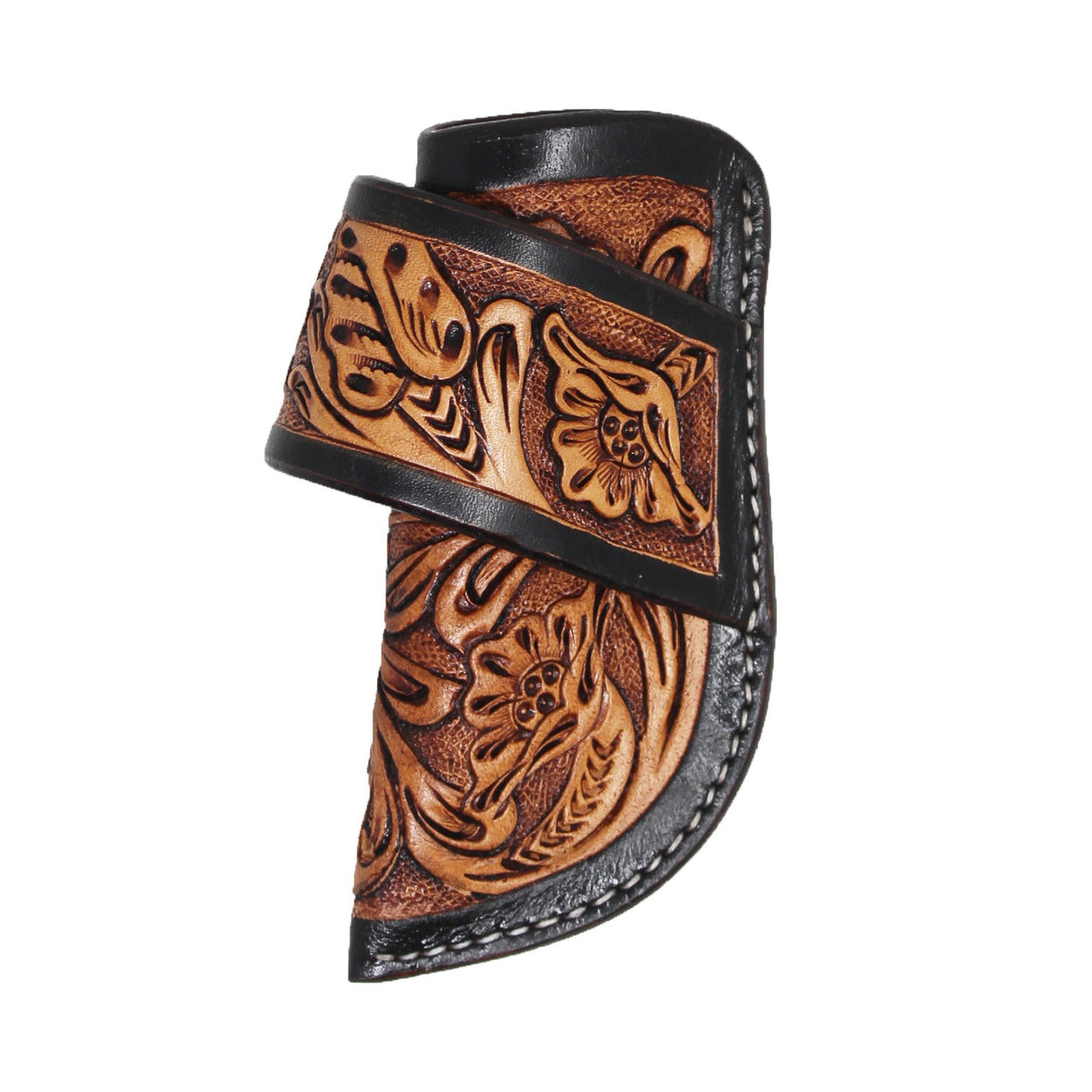 Challenger Western Antique Floral Tooled Genuine Leather 4-3/4" Side Access Knife Sheath