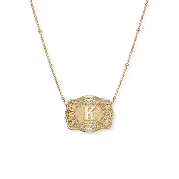 SpurWest Mini Belt Initial Buckle Necklace- Gold
