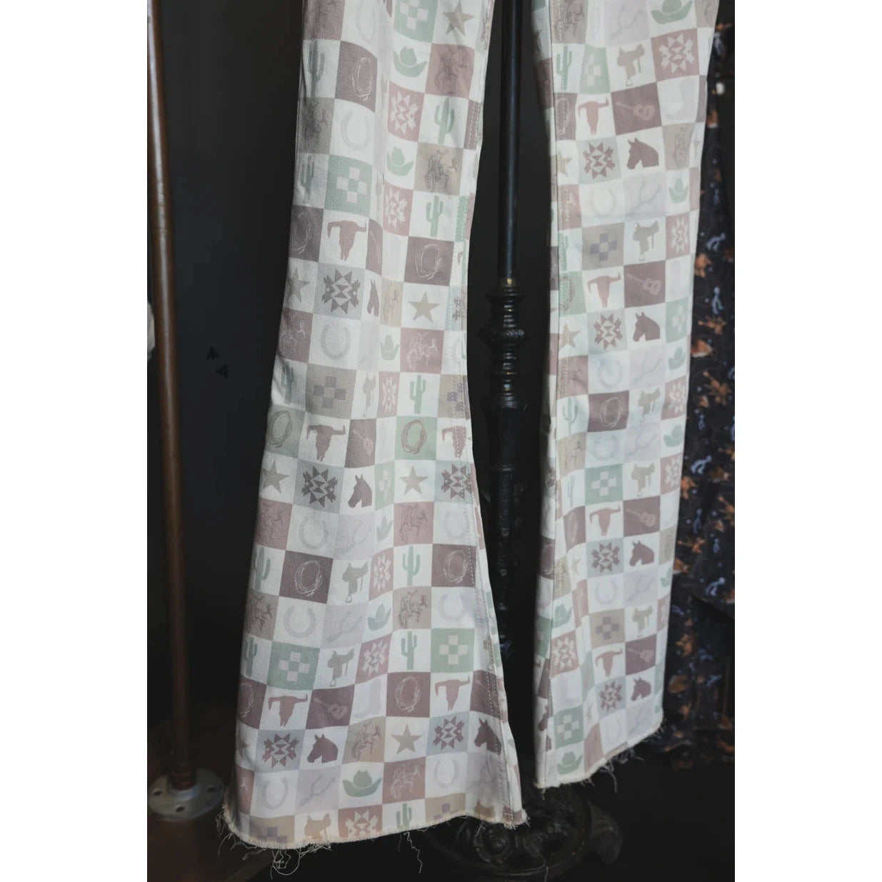 2 Fly Women's Western Flare Jeans - Checkered Multi