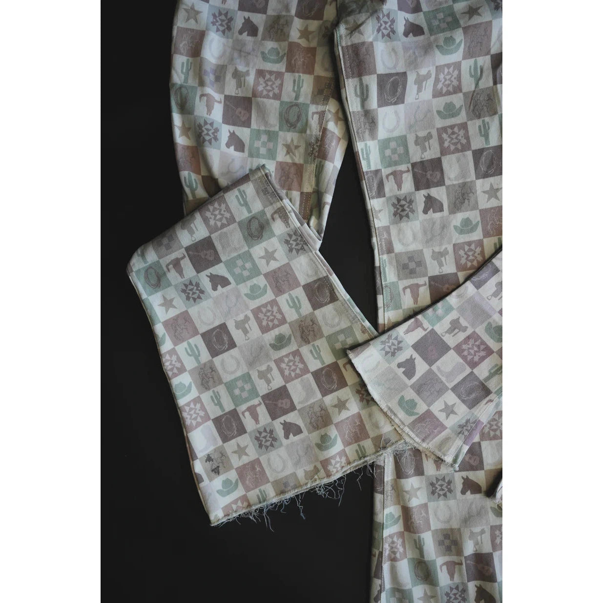 2 Fly Women's Western Flare Jeans - Checkered Multi