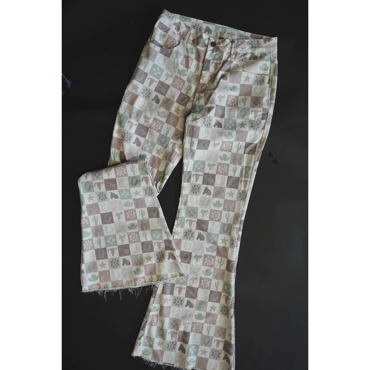 2 Fly Women's Western Flare Jeans - Checkered Multi