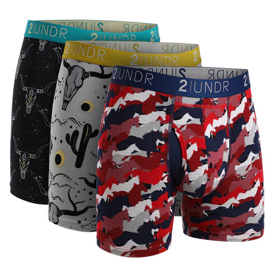 2UNDR Men's 3-Pack Swing Shift 6" Boxer Briefs - Patterned