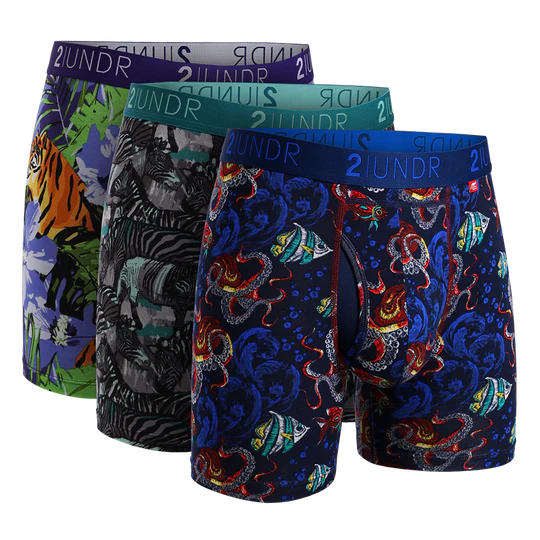 2UNDR Men's 3-Pack Swing Shift 6" Boxer Briefs - Patterned