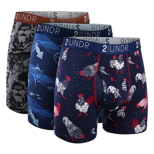 2UNDR Men's 3-Pack Swing Shift 6" Boxer Briefs - Patterned