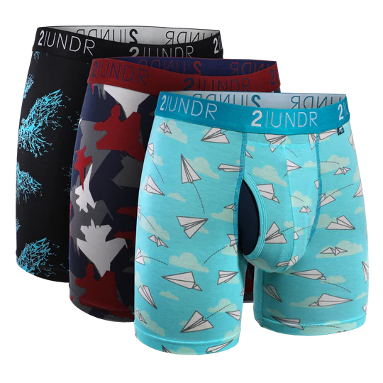 2UNDR Men's 3-Pack Swing Shift 6" Boxer Briefs - Patterned