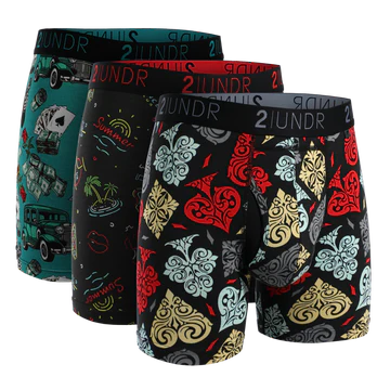 2UNDR Men's 3-Pack Swing Shift 6" Boxer Briefs - Patterned