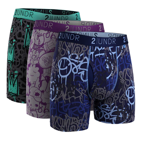 2UNDR Men's 3-Pack Swing Shift 6" Boxer Briefs - Patterned