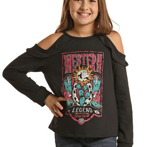 Rock & Roll Women's Graphic Cold Shoulder Top - Black