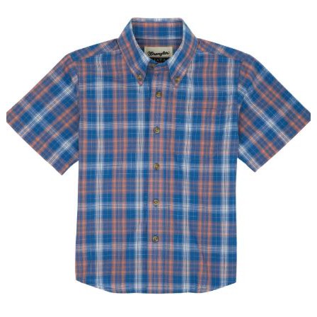 Wrangler Boy's Short Sleeve Riata Shirt- Turquoise/ Blue