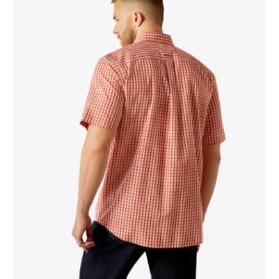 Ariat Men's Short Sleeve Wrinkle Free Emery Classic Fit Shirt- Orange