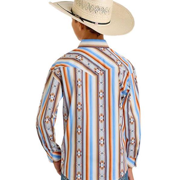 Rock & Roll Boy's Long Sleeve Aztec Stripe Shirt-Orange