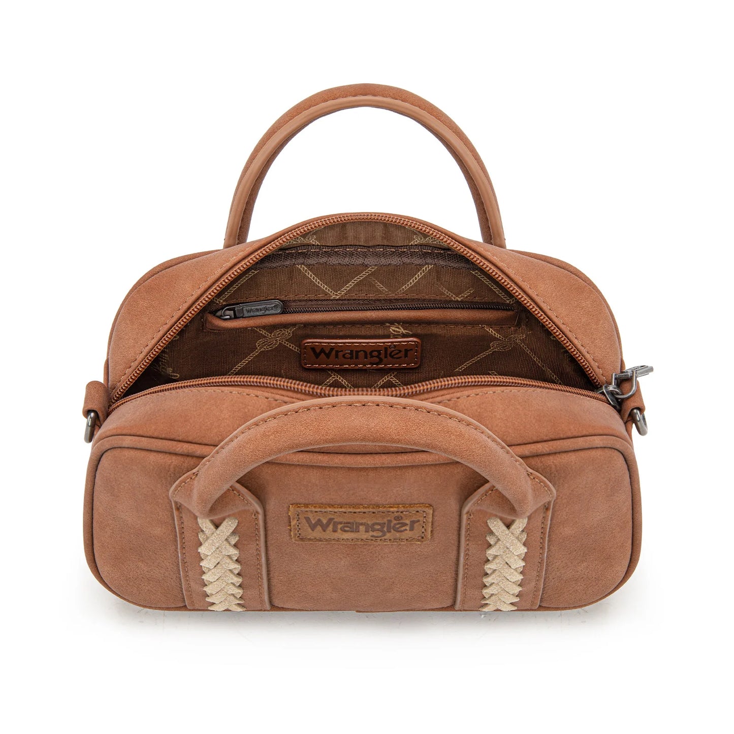 Wrangler Whipstitch Mini Satchel Crossbody Bag- Brown