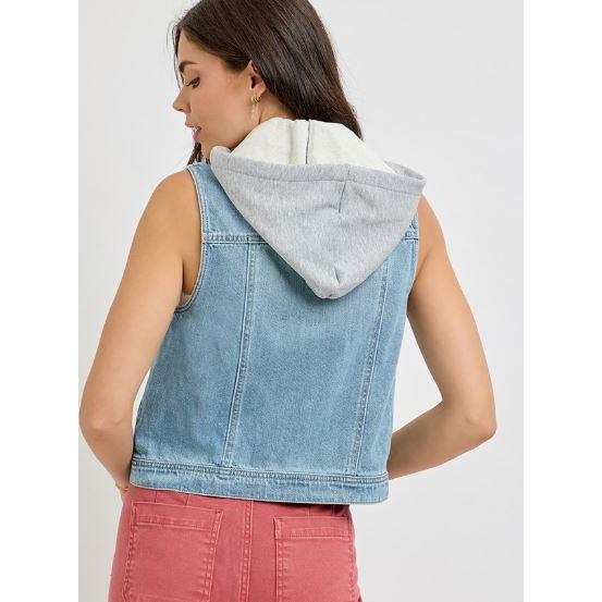Risen Women's Denim Vest with Detachable Hoodie-