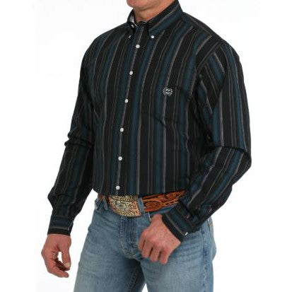 Cinch Men's Long Sleeve Oxford Stripe Shirt-Black