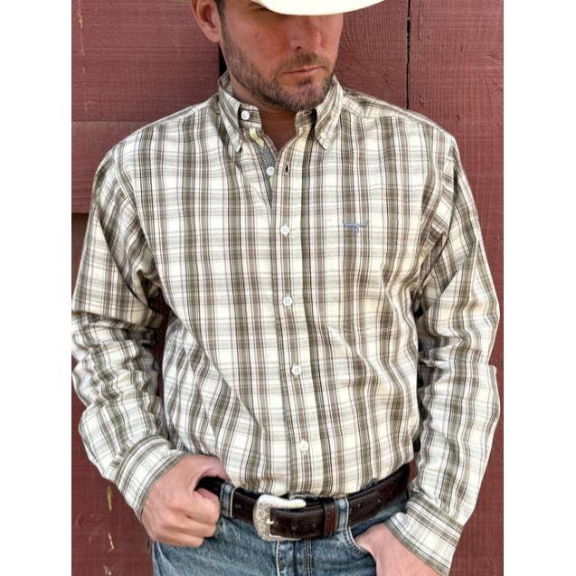 Drover Men's Signature Series  Ruckus Long Sleeve Shirt- Brown/Cream