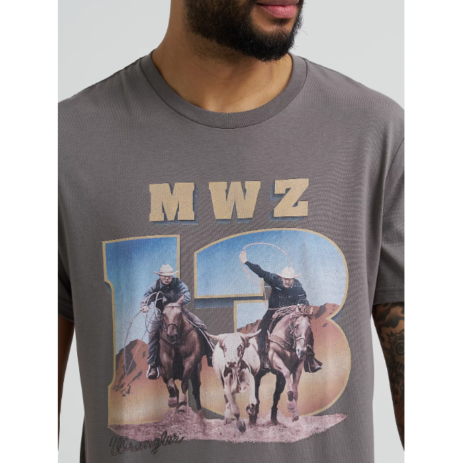 Wrangler Men's Short Sleeve Graphic 13MWZ Reissue Tee Shirt- Graphite