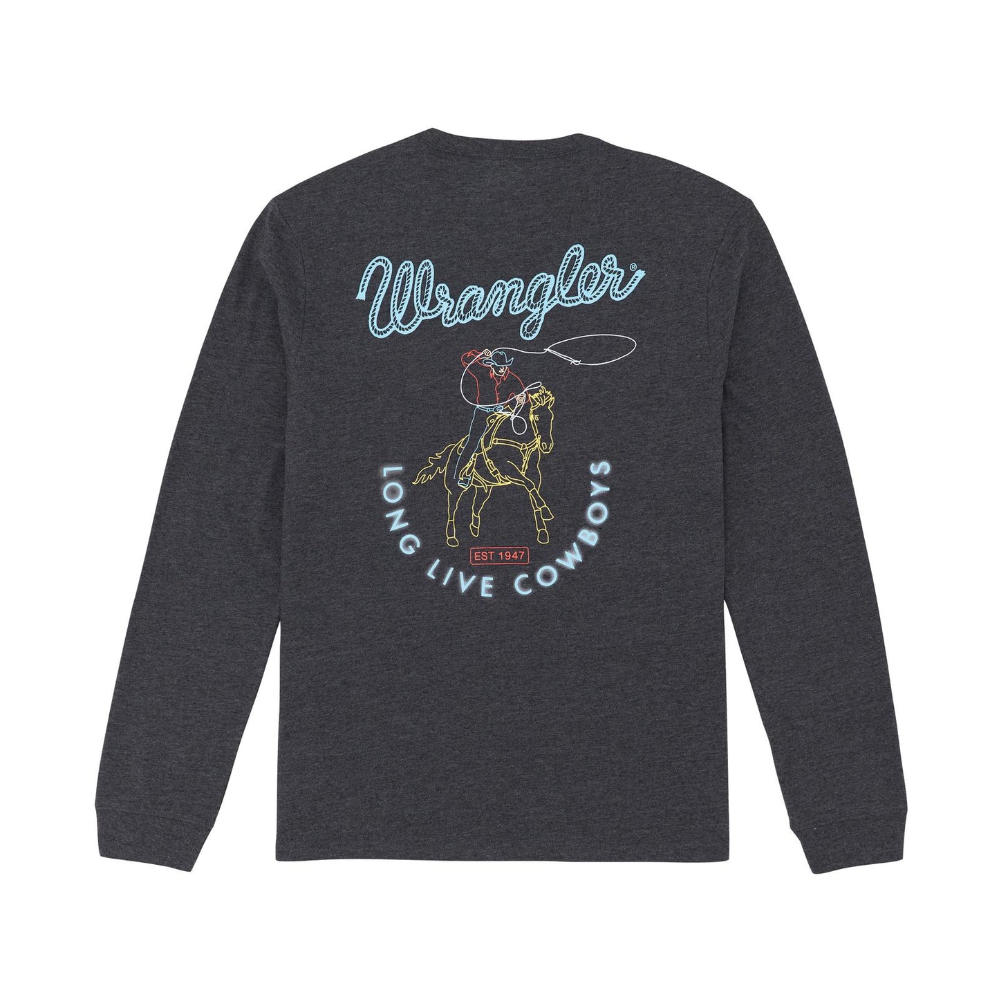 Wrangler Men's Graphic Long Sleeve Tee Shirt- Caviar Heather