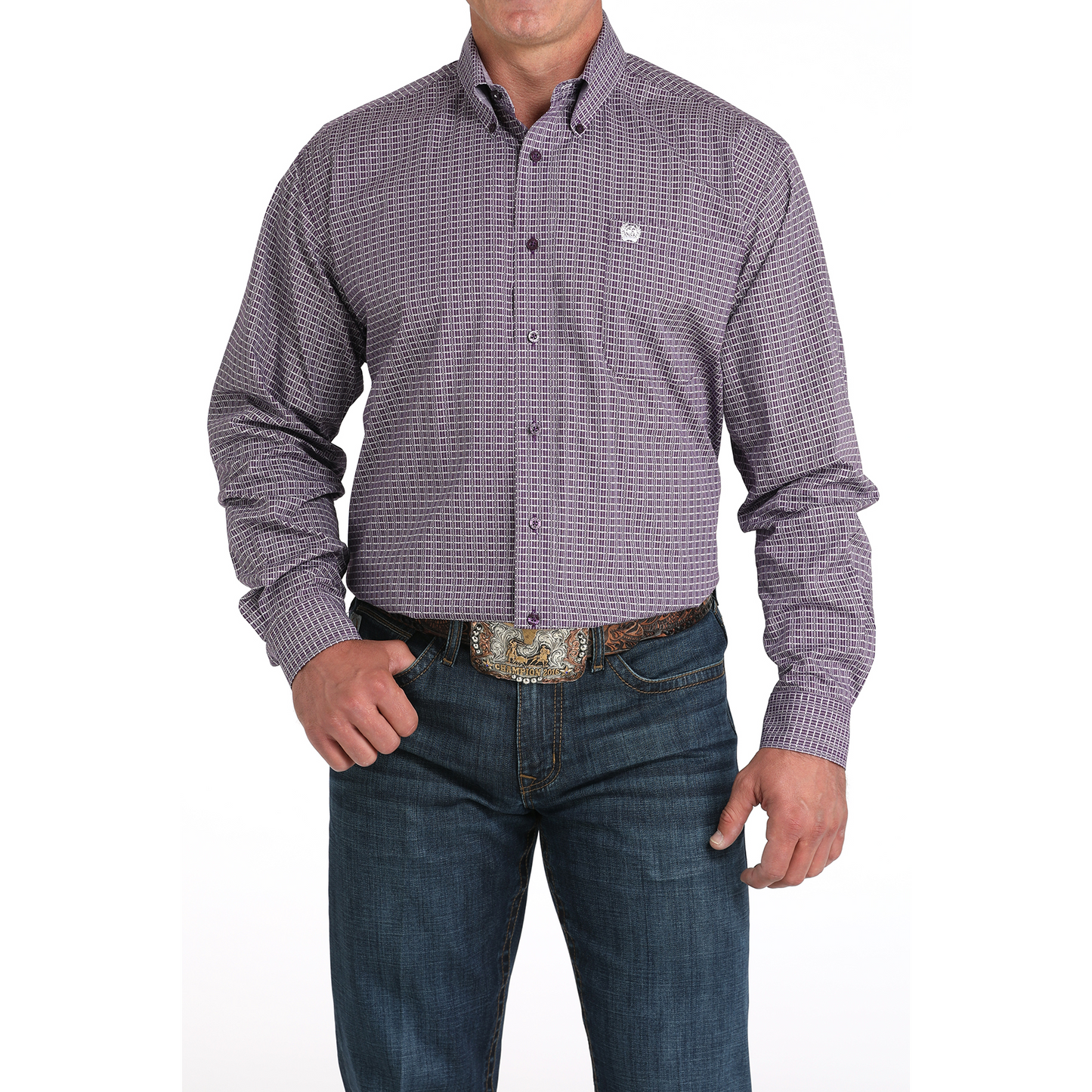 Cinch Men's Long Sleeve Print Shirt- Purple