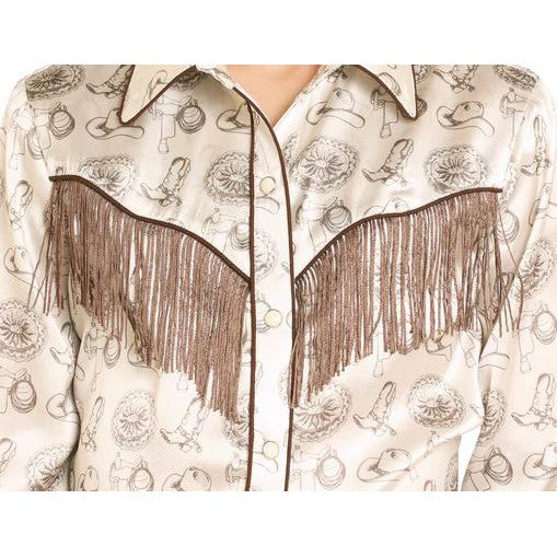 Rock & Roll Girl's Conversational Long Sleeve Snap Shirt - Natural