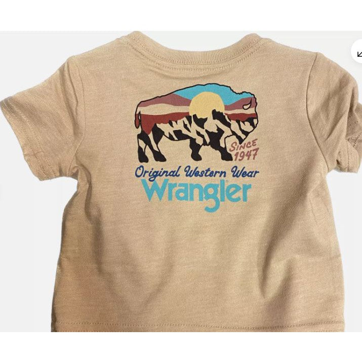 Wrangler Infant Boy's Short Sleeve Bison Sunset Tee Shirt- Tan