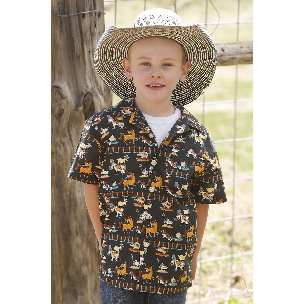 Cinch Boys Short Sleeve Camp Shirt-Black