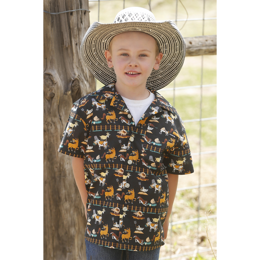 Cinch Boys Short Sleeve Camp Shirt-Black