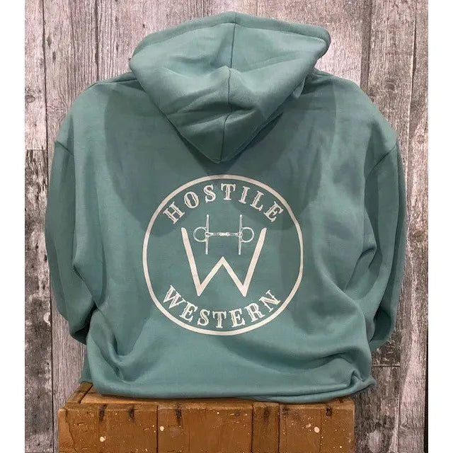 Hostile Western Unisex Long Sleeve Hoodie- Aqua/Beige