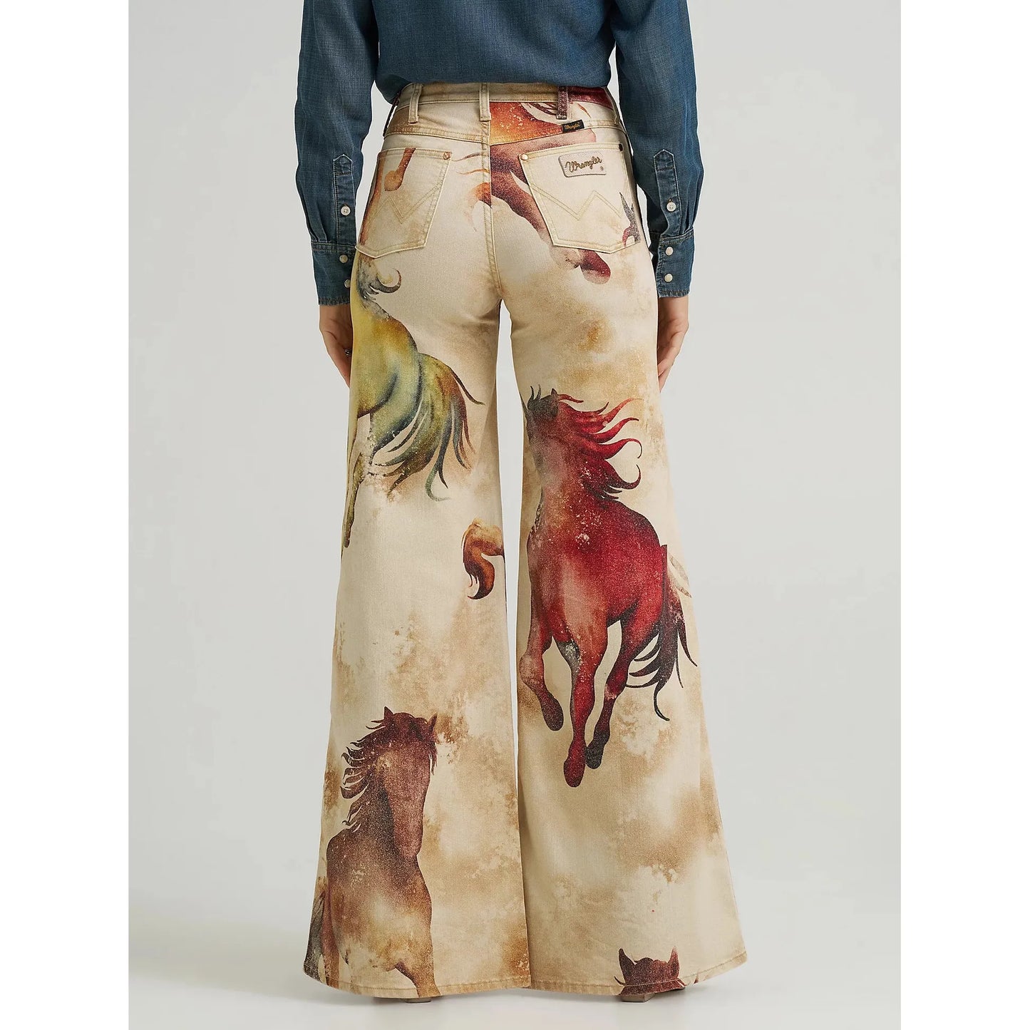 Wrangler Women's  Lainey Wilson High Rise Horse Cheeky Wide Leg Jean- Wild Horses