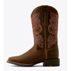 Ariat Women's Round Up Wide Toe Stretchfit Western Boot- Sassy Brown