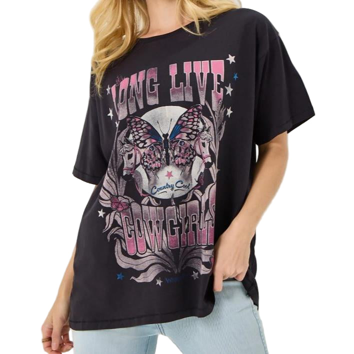 Wrangler Lainey Wilson Long Live Cowgirls Short Sleeve Oversized Tee Shirt- Long Live Cowgirls