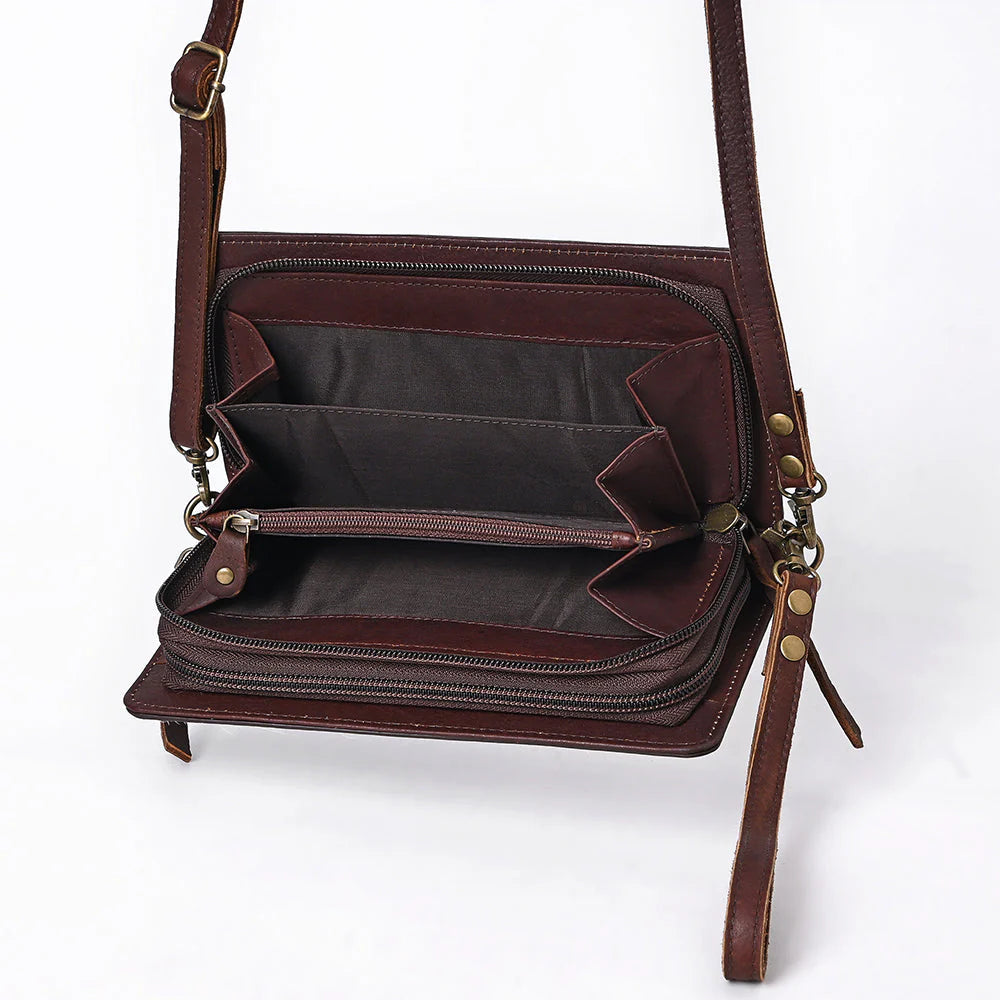 American Darling Hair On Leather Crossbody Purse With Stagecoach Scene