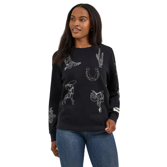 Wrangler Women's Western Pullover Sweatshirt- Black