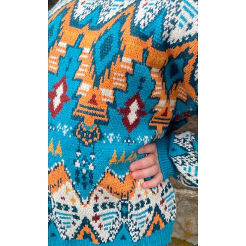 Rock & Roll  Girl's Long Sleeve Blue Aztec Sweater- Blue