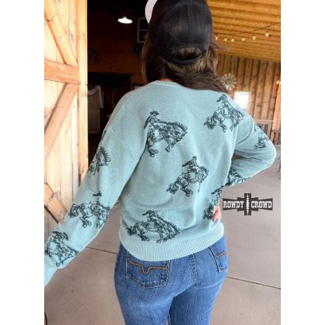 Rowdy Crowd Women's Long Sleeve Saddle Up Sweater-Dusty Blue