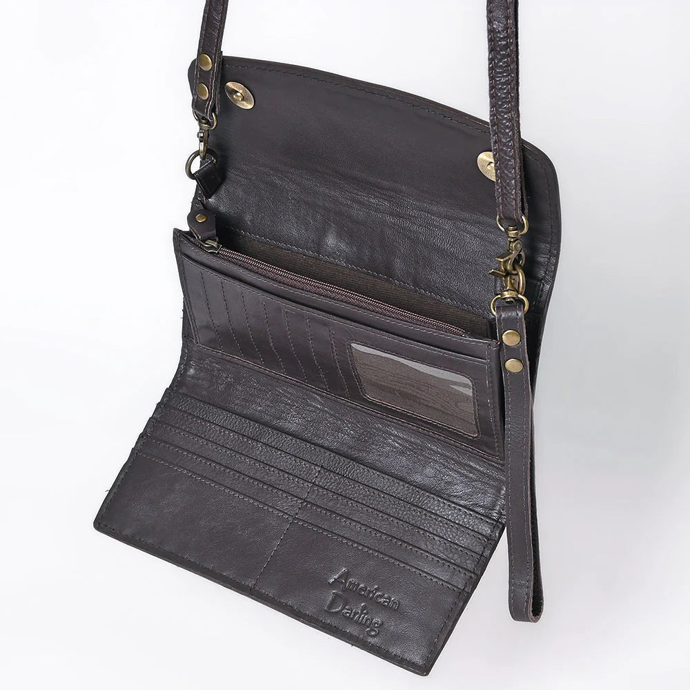 American Darling Tooled Leather Floral Crossbody Clutch