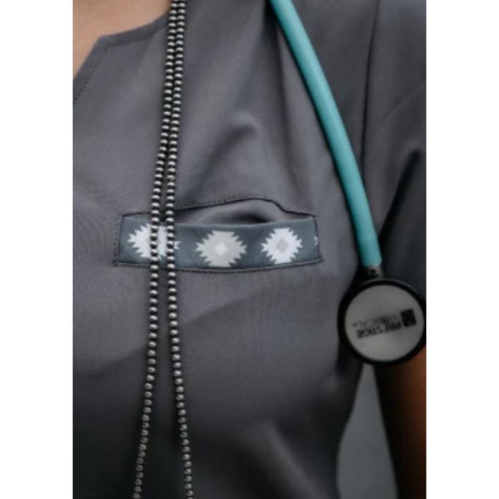 Spurrin' Scrubs Aztec Scrub Top- Grey