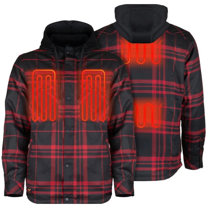 Fieldsheer Men's Heated Flannel Hoodie Jacket - Black/Red