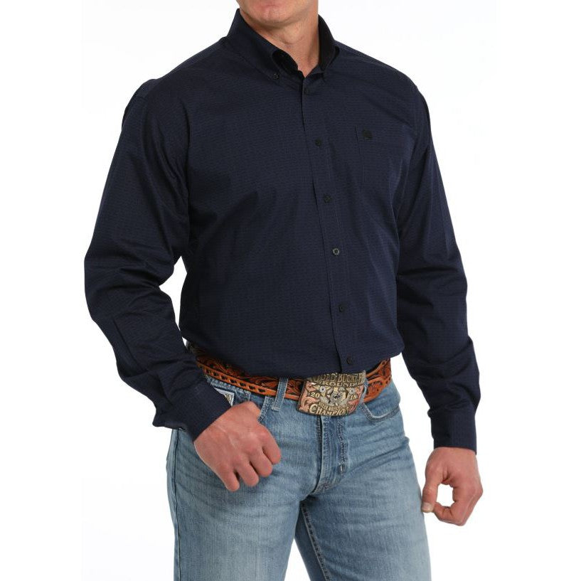 Cinch Men's Cattle Print Long Sleeve Western Classic fit  Shirt- Navy