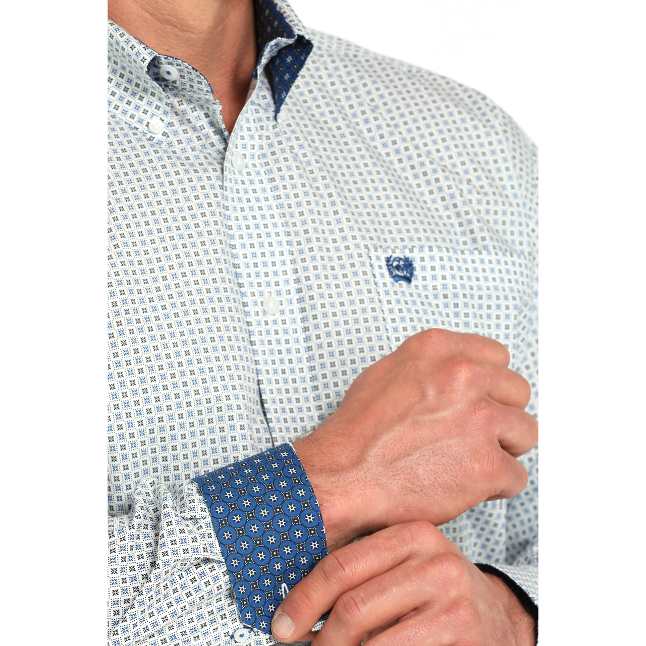 Cinch Men's Long Sleeve Print Shirt- White