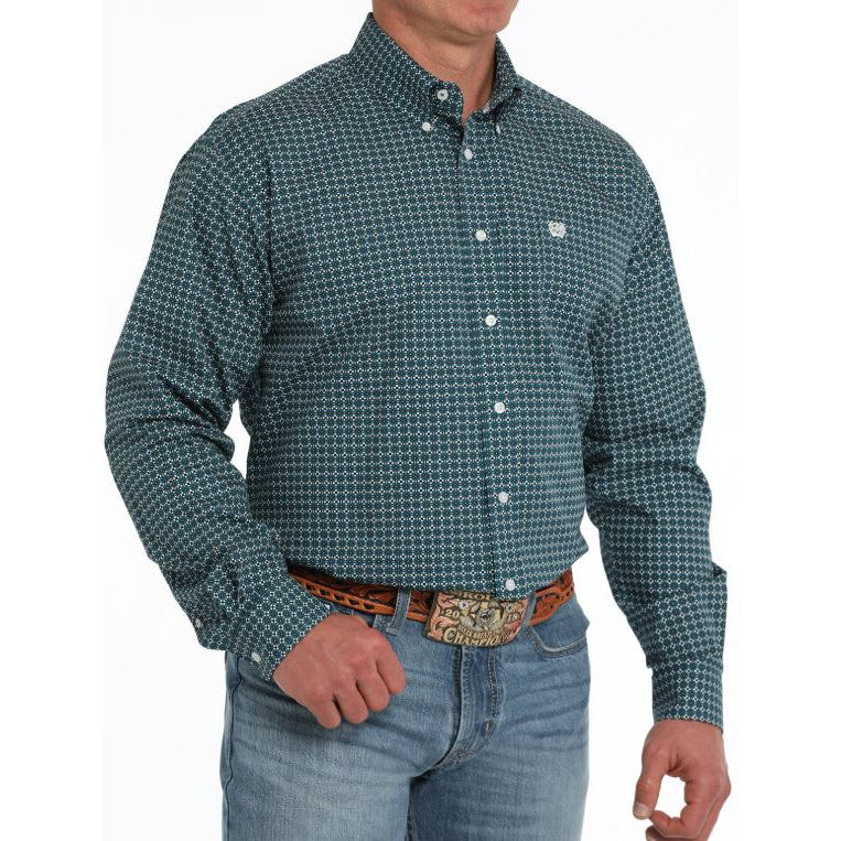 Cinch Men's Geometric Print Long Sleeve Shirt- Teal