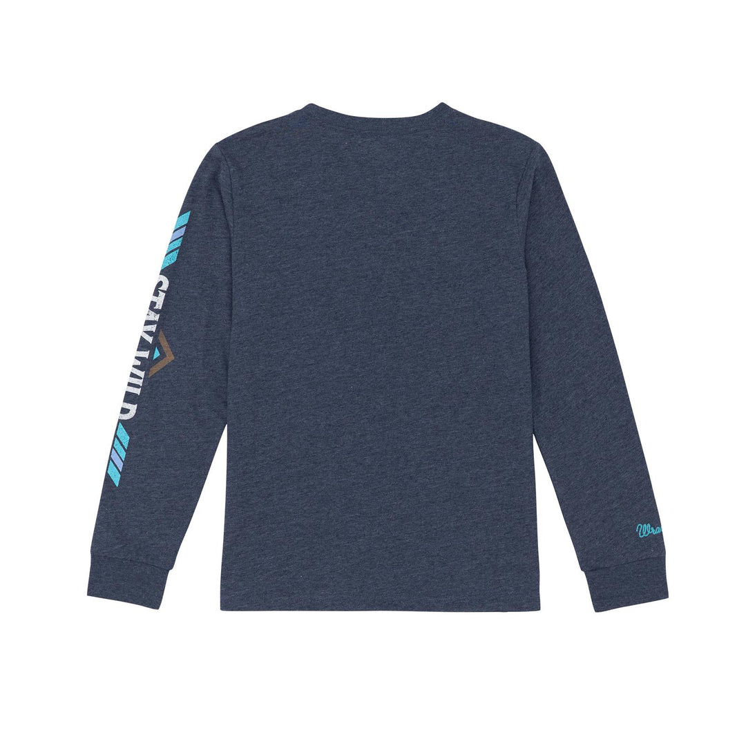 Wrangler Boys Long Sleeve Graphic Tee Shirt- Dark Sapphire Heather
