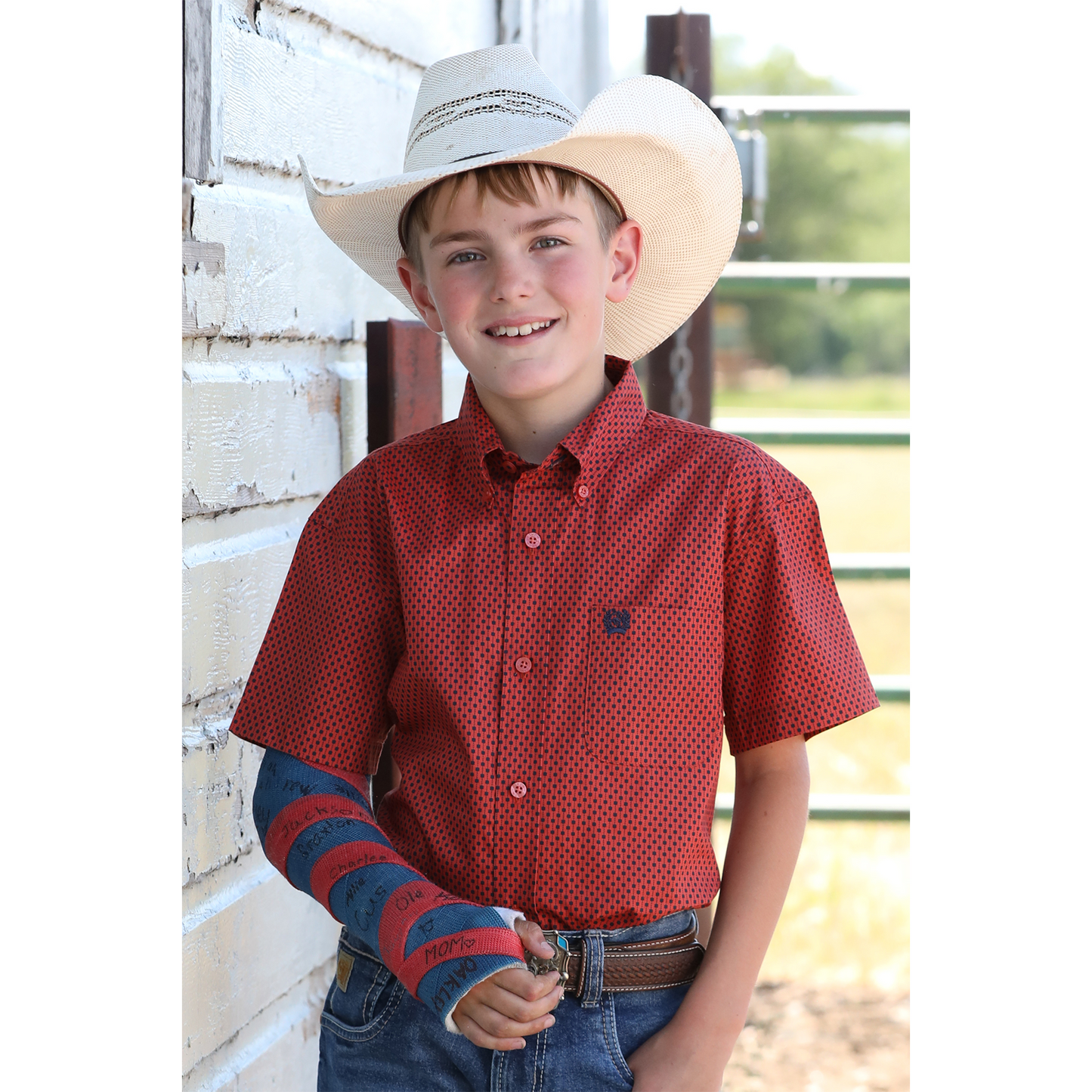 Cinch Boys Short Sleeve Shirt-Red