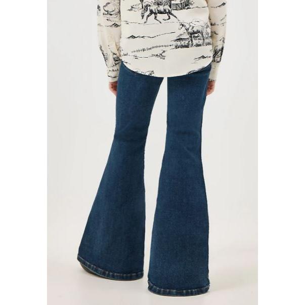 Wrangler Girl's Lainey Wilson Mid Rise  Pull On Bell Bottoms- Dark Denim Wash
