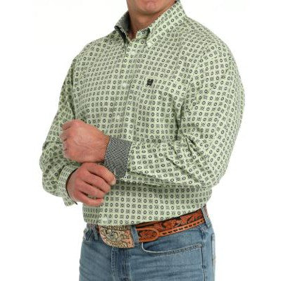 Cinch Men's Long Sleeve Print Shirt-Lime